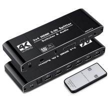 4K@60Hz 2x4 HDMI 2.0 Switch Splitter SPDIF Audio 3.5mm & Scaler 2 in 4 out with IR Remote Support 4K 3D HDMI2.0 HDCP2.2